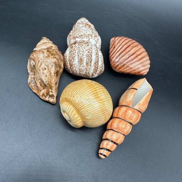 Vintage Seashell Figurine Set Of 5 Ceramic Shells Nautical Ocean Beach Decor - Picture 1 of 7